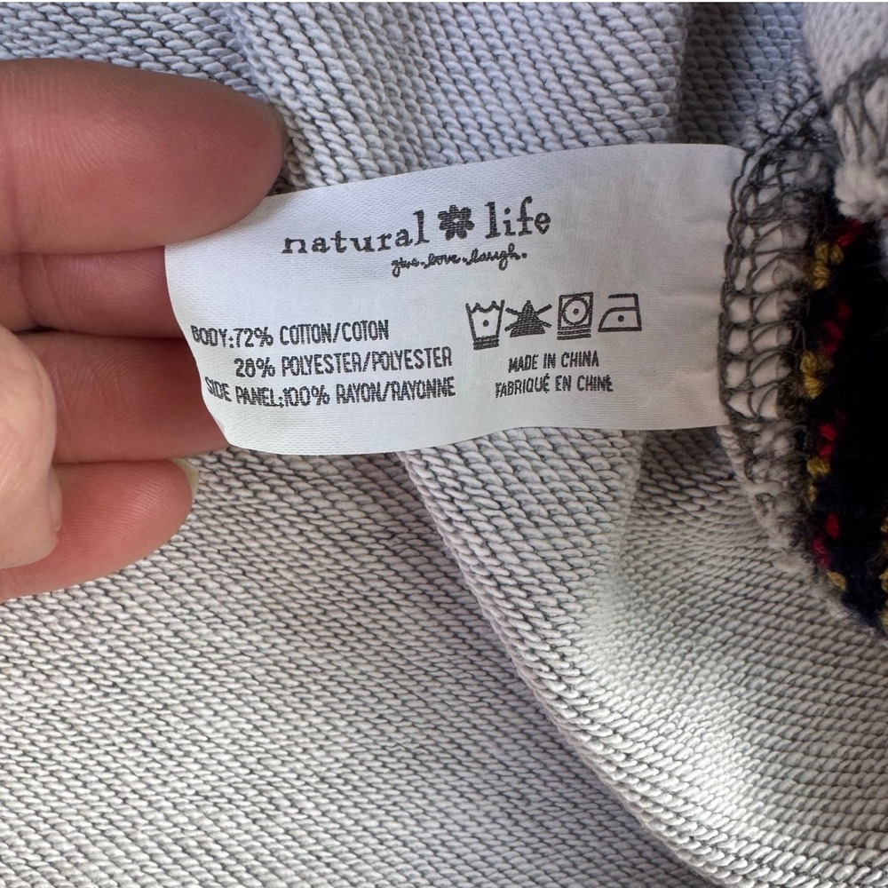 Natural Life Gray Knit Trim Sweater SM Boho oversized cozy Pullover cotton blend - Picture 9 of 11